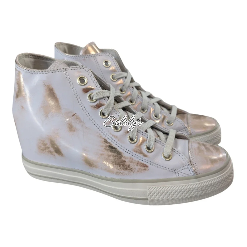 Converse 2016 Rare Lux Mid Hidden Wedge Brush Off Leather White Gold Sneaker 10 - Picture 5 of 10